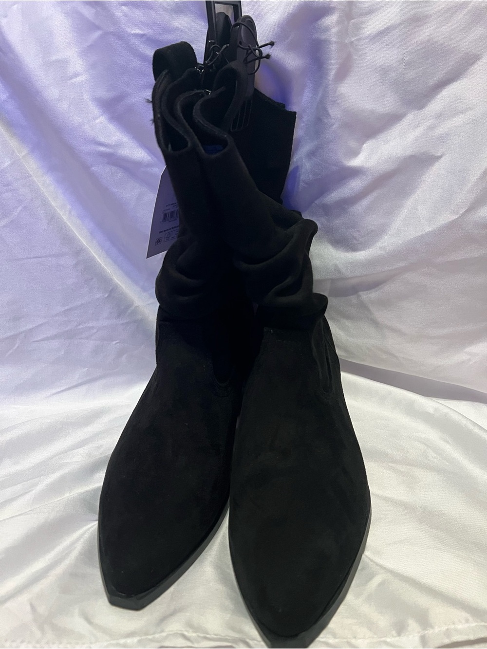 Time and Tru Black Pointed Toe Suede Ankle Heeled Boots